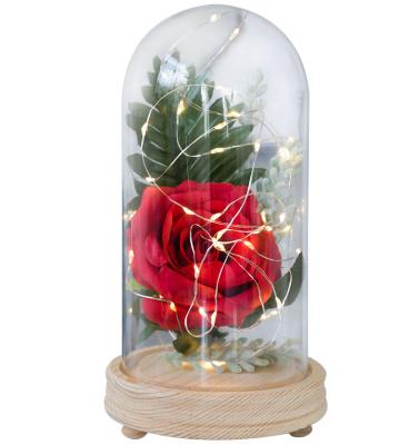 China Art Blown Custom Sizes Holiday Folk Craft Gift Decoration Clear Glass Dome Glass Cloche with LED Light and Wooden Base for sale