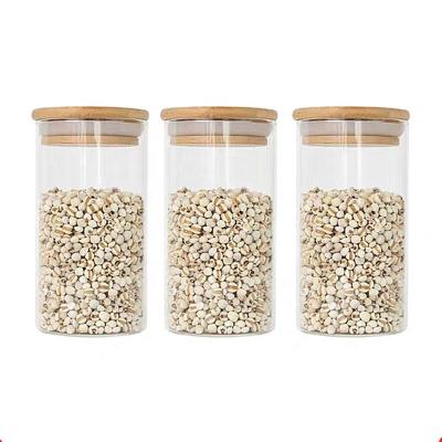 China Borosilicate Glass Borosilicate Kitchen Tableware Food Storage Jar With Bamboo Lid For Coffee Beans for sale