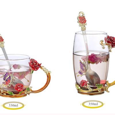 China Stocked Enamel Mug Tea Cup Set Flower Tea Coffee Mug Elegant Glass Mug for sale