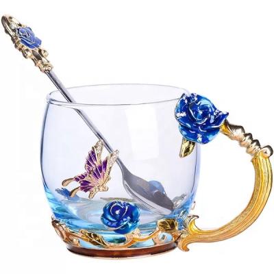 China Viable Creative Handmade Home Decoration Enamel Daisy Flower Crystal Glass Water Coffee Tea Cup for sale