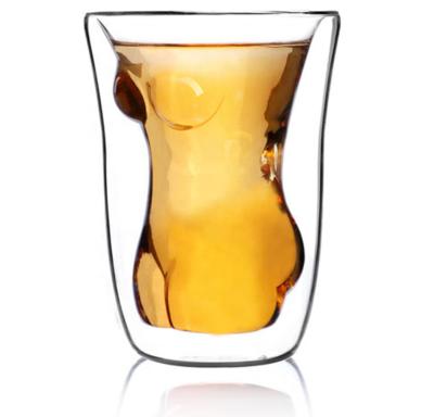 China Modern Double Wall Shot Whiskey Bare Body Drinking Glass Mug for sale