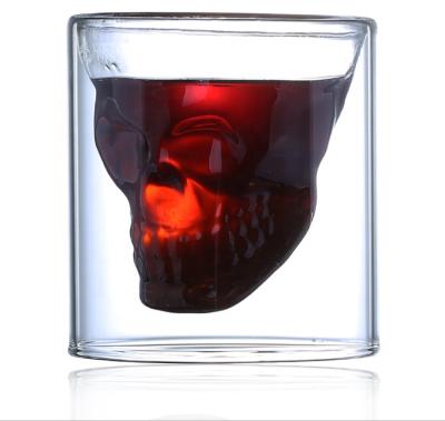 China Mini Size 75ml Double Wall Glassware Skeleton Barware Design Stocked Glass Wine Cup for sale