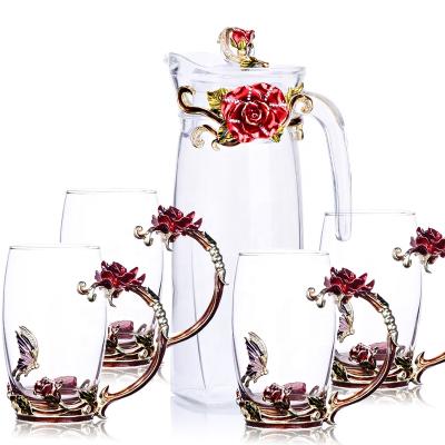 China New Coffee Birthday Gift Creative Crystal Teapot Enamel Stored Glass Mug for sale