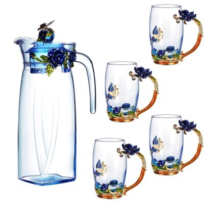 China Best Selling Household Stocked Crystal Glass Flower Enamel Glass Cup With Lid Set for sale