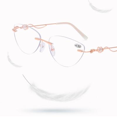 China The framework is flexible. China Sale Multifocal Double-light Anti-blue Reading Glasses Frameless Blue Blocking Presbyopia Glasses for sale