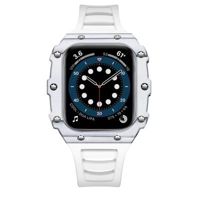 China Fashion \ 45mm Luxury Popular Full Dress 40mm 41mm 44mm Carbon Fiber Case Apple Watch Series 7 Case With Silicone Band for sale