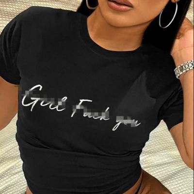 China New DK 20121 XS-XL size summer anti-pilling women sexy crop tops short round neck cheap T-shirts letter printed casual sleeve tees for women for sale