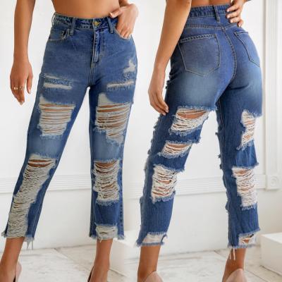 China Wholesale QUICK DRY W 2021 high waist thin ripped jeans cropped jeans ladies eight pants street jeans for sale