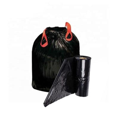 China Disposable Eco-Friendly Black Biodegradable Garbage Bags Rolling Plastic Drawstring Bags for sale