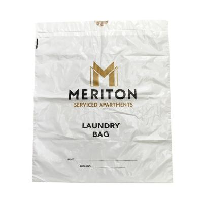 China Custom Printed Disposable Logo Poly Hotel Laundry Bags Drawstring Plastic Bags for sale