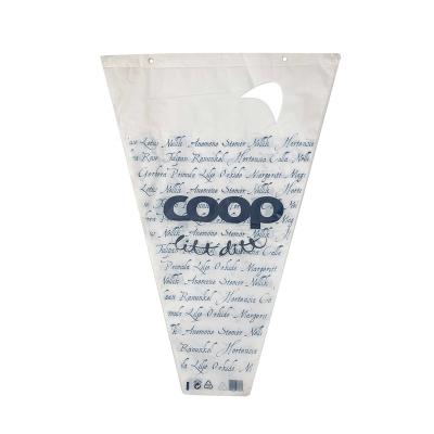 China Recyclable White HDPE Printed Flower Bag With Blocked Header Flower Carrier Bags for sale