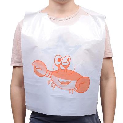 China Funny Waterproof Plastic Seafood Recyclable Poly Crab White Disposable Bibs For Adults for sale