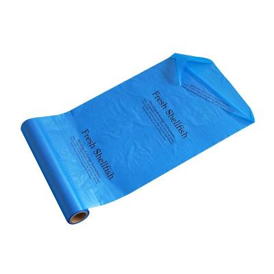 China Food Grade Recyclable Customized Blue Printed Perforated Plastic Seafood Bag On Roll for sale