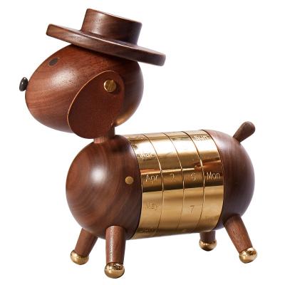 China China 2022 New Puppy Calendar Gifts Multifunctional Dog Wooden Statue Desktop Doll Ornaments Home Decor for sale