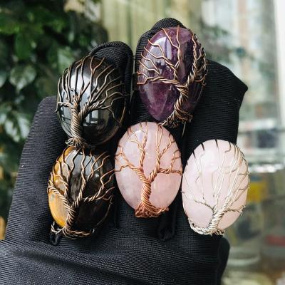 China China Vintage Creative Open Waist Natural Crystal Hand Made Wirewrap Ring Amethyst Crystal Ring Tree of Life for sale