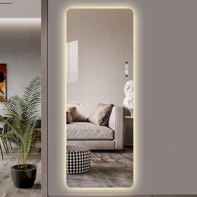 China Minimalist Smart LED Lighting Makeup Mirror HD Performance Body Mirror Full Round Frameless Design Corner Large Size Mirror for sale