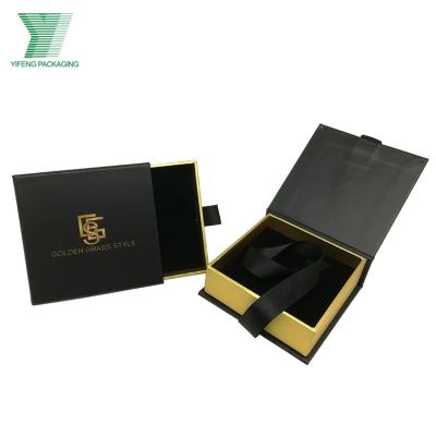 China Recycled Materials Luxury Customize Slip Cardboard Jewelry Black Paper Gift Box With Logo Custom Jewelry Box Bracelet Drawer Jewelry Packaging for sale