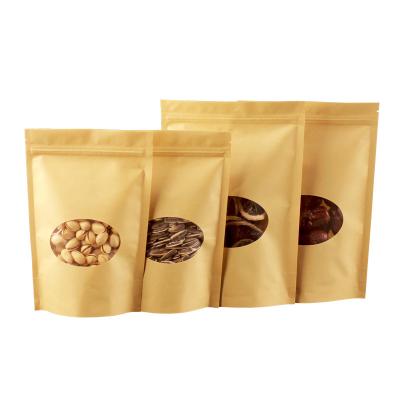 China Moisture Proof Doypack Ziplock Brown White Kraft Craft Paper Standing Up Pouches Food Packaging Zipper Bags With Window for sale