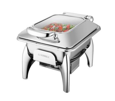 China High Quality Wide Tempered Glass Stainless Steel Food Warmer/Chafing Dishes For Catering 4.5LTR for sale