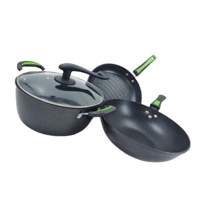 China Workable combination of activity gift pot lamp black non-stick pot medical stone pot set of three pieces for sale