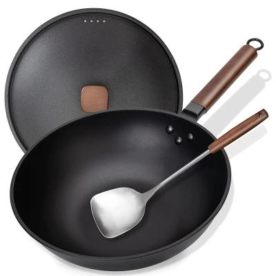 China Durable Carbon Steel Nonstick Wok Pan , No Chemical Coated Flat Bottom Stir-Fry Pot for sale