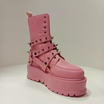 China New Design Waterproof Fashion Style Pretty Shiny Pink High Heel Women Ankle Boots for sale