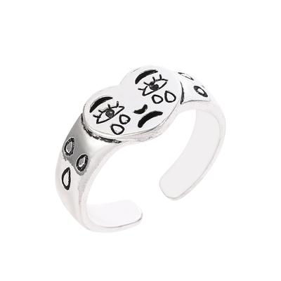 China Ring Sad Mood Pattern Silver Color Crying Creative Rings Fashionable Love Punk Heart Style Face Rings Shape Jewelry for sale