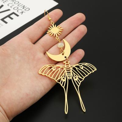 China TRENDY Fashion 18k Plated Gold Butterfly Stainless Steel Hollow Stud Earrings For Ladies Drop Earrings for sale