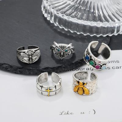 China Men's Punk Ring Halloween Gift Hip Hop Goth Jewelry Hip Hop Rings Butterfly Bees Owls Gothic Moth Adjustable Opening for sale