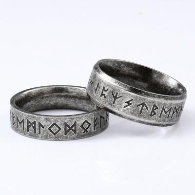 China Retro Antique Silver Handmade Viking Rune Ring Titanium Steel Fashion Punk Fast Delivery for sale