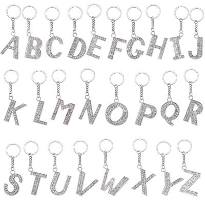 China Fashion Silver Crystal Rhinestones Alphabet Keyring Initial Letter Key Chain Durable Unisex Bag Key Chain Pendant Jewelry for sale