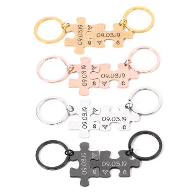 China Trendy Personalized Custom Date Set Puzzle Key Chain Couples Love Key Chain Jewelry Gift for Boyfriend Husband Wife Girlfriend for sale