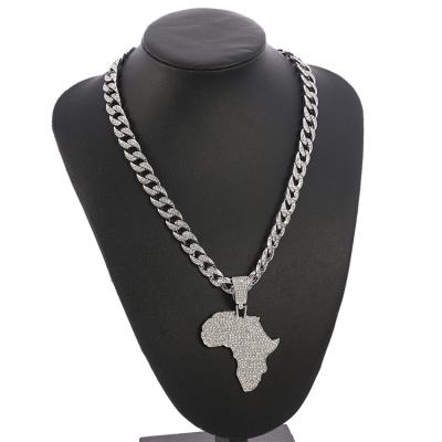 China TRENDY Africa Map Gold Silver Hip Hop Pendant Necklaces Cool Outlet Iced Out CZ Cuban Link Party Jewelry Chain Gift for sale