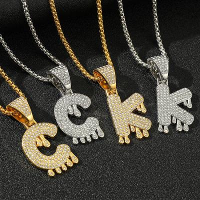 China Environmental Friendly Zircon Alphabet Pendant Hip Hop Necklaces Women Men 18k Gold Plated Initial Letter Chain Necklace for sale