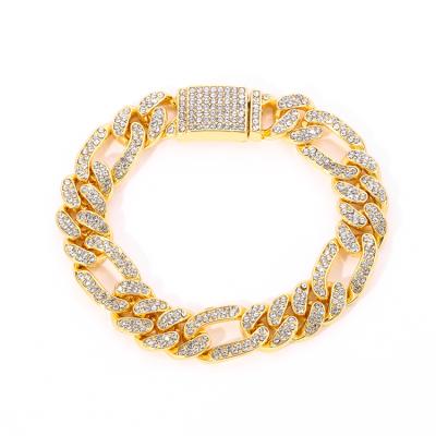 China Hiphop Hip Hop Jewelry Fashion Miami Cuban Chain Bracelet Iced Out Diamond Gold Plated Cuban Bracelet For Women Men for sale