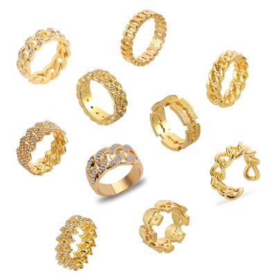 China Hiphop Fashion Women Men's Jewelry 18k Gold Plated Iced Out Chain Ring Cubic Zirconia Diamond Crystal Cuban Finger Rings for sale