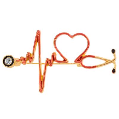 China Doctor Styling Fashionable Diamond Crystal Heart Brooch Brooch Medical Jewelry Electrocardiogram Brooch Nurse Collar Accessories for sale