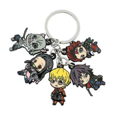 China Anime Demon Slayer Kamado Tanjirou Metal Charm Key Chain Comic Cosplay Character Daily Cute Dangling Women Silver Anime Ornament Chain for sale