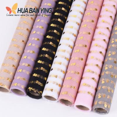 China Recyclable Korean Style Gold Love Heart Mesh Bouquet Wrapping Paper Wedding Decoration Mesh for sale