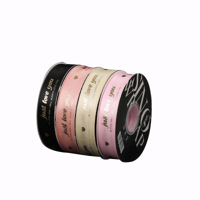 China 2.5cm factory direct gift ribbon flower bouquet bundling bronzing english alphabet ribbon 2.5cm polyester ribbon for sale