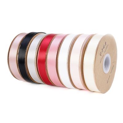 China 2.5cm Border Satin Ribbon Cake Ribbon 2.5cm Gold Edge Polyester Double Sided Polyester Ribbon Popular Gift Box Gold Decoration Bouquet Cake Ribbon for sale