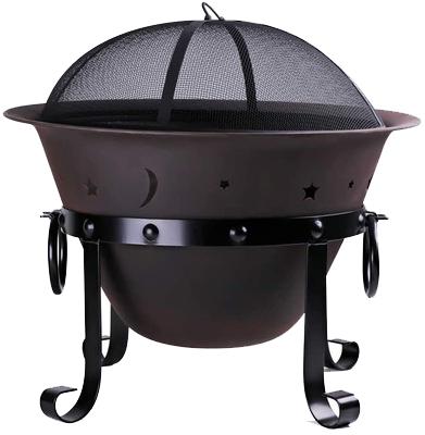 China Easily Cleaned Outdoor Fire Pit Round Bonfire Wood Burning Patio With Cooking BBQ Grill And Chimney Poker for sale