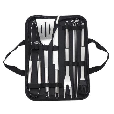 China Hot Selling Easily Assembled Portable Multi Function Camping 10 Pieces Tool Kit BBQ Stainless Steel With Storage Bag for sale