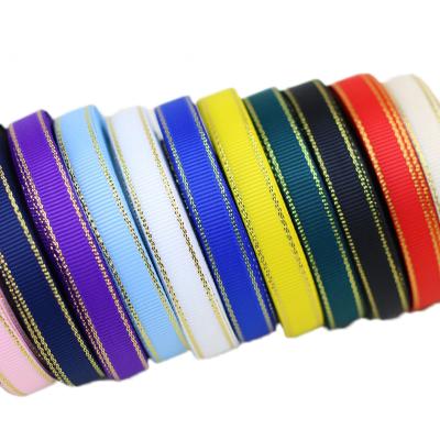 China High Tenacity (10 yards/lot) Gold Edge Grosgrain Ribbon Wholesale Christmas Gift Wrapping Ribbons for sale