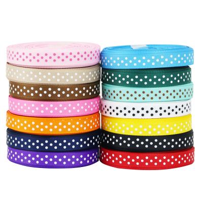 China High Tenacity Cartoon Polka Dots Printed Grosgrain Ribbon Lovely Lace Series Ribbons (25 yards/roll) 10mm for sale