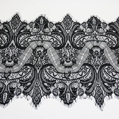 China (3yards/lot) 30cm Eyelash Lace Fabric Water Soluble White Black Voile Lace Trim Embroidered Wedding Dress Fabric for sale