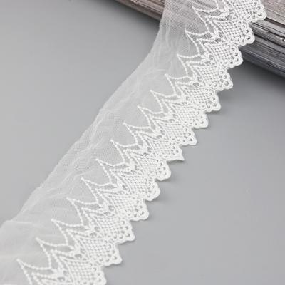 China White Cotton Embroid Wewing Ribbon Lace Fabric Webbing Decoration (3 yards/lot) 100mm Handmade Width Opens Laces Wholesale for sale