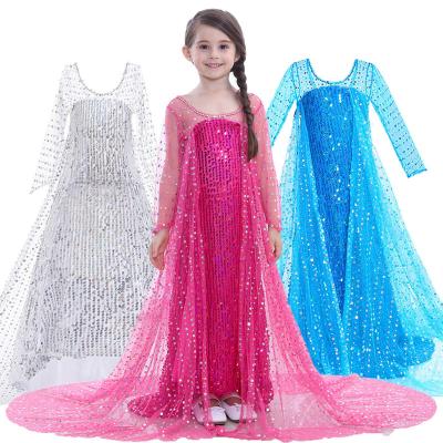 China Elsa Dress Kids Girls Costume Snow Queen 2 Elsa Blue Pink Sequined Long Sleeve Dress TV & Movie Costumes For Girls for sale