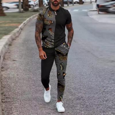 China QUICK DRY Summer Streetwear Fashion 2 Piece Set For Men Short Sleeve Tops And Drawstring Pants Suits Men's Clothes Casual Solid Outfit for sale