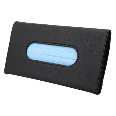 China Hot Selling Minimalist Leather Sun Visor Car Tissue Holder Hanging Box With Metal Ring for sale